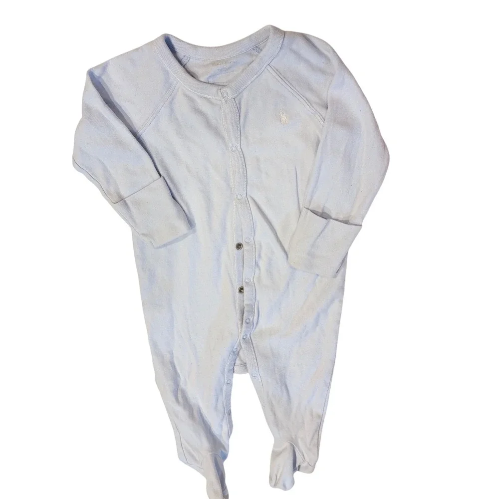 Ralph Lauren Baby Boy Light Blue Footed Sleeper Snap Front One Piece 9M